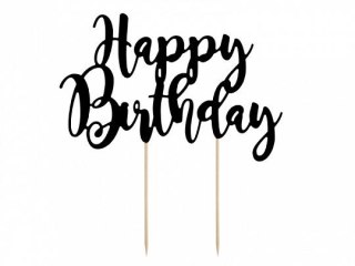 Dekoracja na tort Topper na tort Happy Birthday, czarny, 22,5cm Partydeco (KPT11-010)