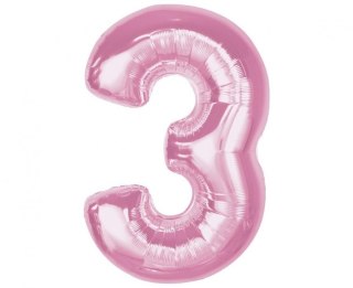 Balon foliowy Smart, cyfra 3, j. różowa, 92 cm Godan (CH-S9J3)