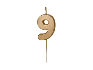 Świeczka urodzinowa Cyferka 9, 4.5 cm, złoty Partydeco (SCU9-9)