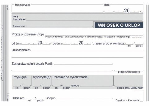 Druk offsetowy Wniosek o urlop A6 40k. Michalczyk i Prokop (515-5)