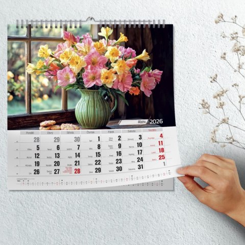 Kalendarz ścienny WIELOPLANSZOWY KWADRAT KWIATY 330mm x 330mm Press (16K)