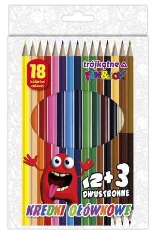Kredki ołówkowe 12 kolorów+ 3 dwustronne cieliste trójkątne 18 kol. Fun&Joy