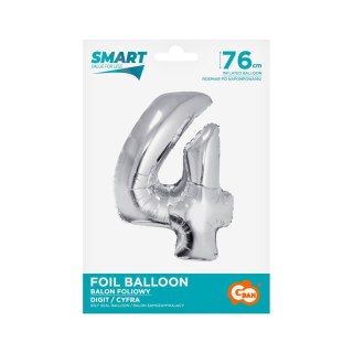 Balon foliowy Smart cyfra 4 srebrna 76cm Godan (CH-SSR4)