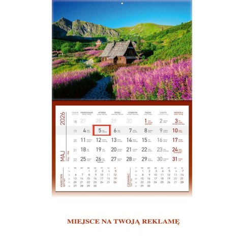 Kalendarz ścienny HALA GĄSIENICOWA JEDNODZIELNY plecki SZARE 512mm x 295mm Wydawnictwo Wokół Nas (KS 056)