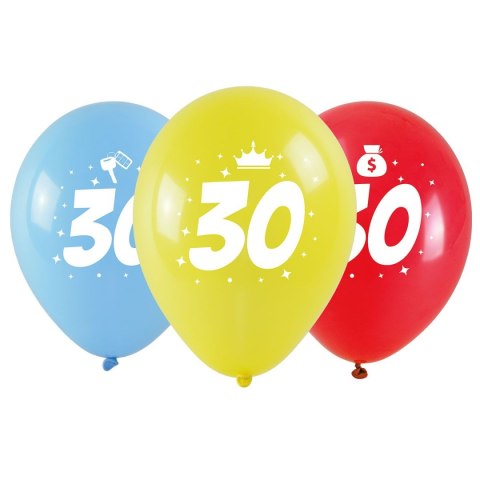 Balon gumowy z nadrukiem cyferki - 30 (3 szt.) mix 280mm Arpex (KB2006-30-9944)