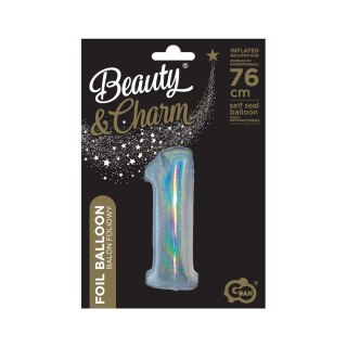 Balon foliowy Beauty&Charm Cyfra 1 holograficzna 76cm Godan (CH-BHS1)