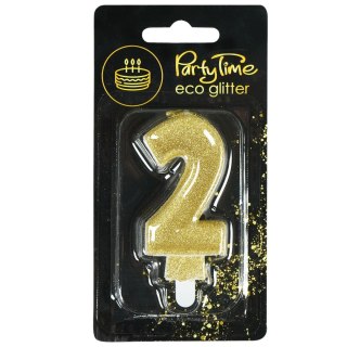 Świeczka urodzinowa eko brokat złota cyfra 2 Arpex (DS0901ZLO-2-0987)