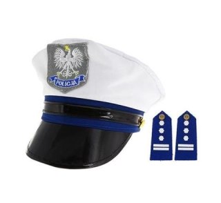 Czapka party POLICJANTA Z PAGONAMI biała tekstylny Godan (CPPL-YH)