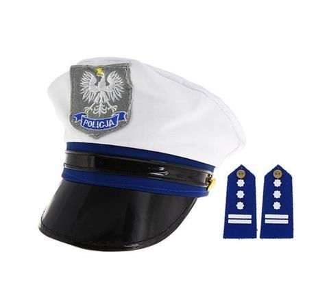 Czapka party POLICJANTA Z PAGONAMI biała tekstylny Godan (CPPL-YH)