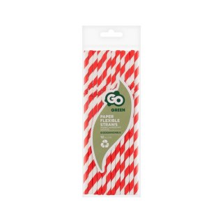 Słomka papierowe, łamane, czerwone paski 6x200 mm/12szt. 12 szt Godan (RP-LC12)