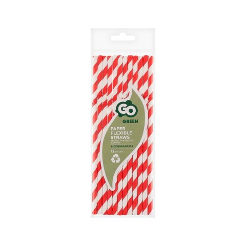 Słomka papierowe, łamane, czerwone paski 6x200 mm/12szt. 12 szt Godan (RP-LC12)