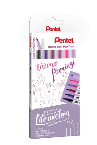 Flamaster Pisak BRUSH RÓŻOWE fLAMINGI 6 szt Pentel (SESW30C-ST6 RFPL)