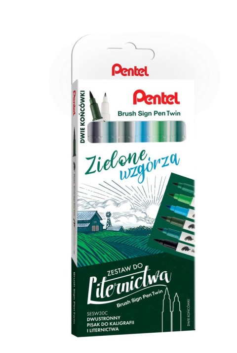 Flamaster Pisak BRUSH ZIELONE WZGÓRZA 6 szt 6 kol. Pentel (SESW30C-ST6 ZWPL)