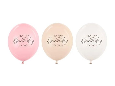Balon gumowy Happy Birthday, mix różowy 300mm Partydeco (SB14P-341-081)