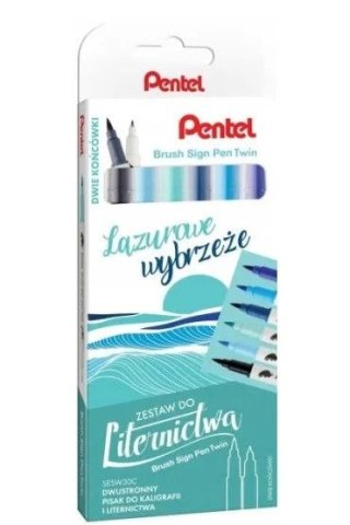 Flamaster Pisak BRUSH LAZUROWE WYBRZEŻE 6 szt 6 kol. Pentel (SESW30C-ST6 LWPL)