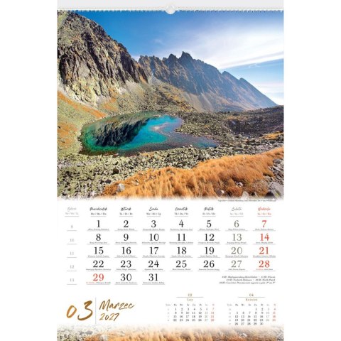 Kalendarz ścienny PEJZAŻE TATRZAŃSKIE 13-planszowe A3+ 320mm x 470mm Lucrum (RW03)