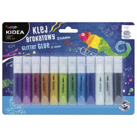 Klej w płynie brokatowy 12 kol. 6ml Kidea (KB12KA)