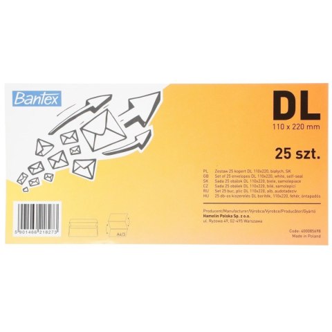 Koperta SK DL biała Bantex (400085698) 25 sztuk