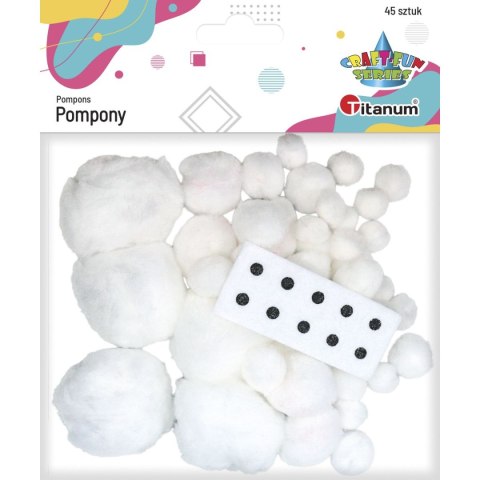 Pompony Craft-Fun Series akrylowe białe 45 szt Titanum