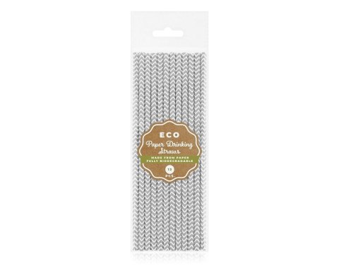 Słomka papierowe srebrne szlaczki 6x197mm/12 szt. 12 szt Godan (SG-RPSRSZ12)