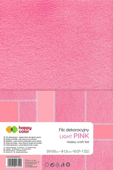 Filc kolor: różowy jasny 5 ark. [mm:] 200x300 Happy Color (HA 7150 2030-20)