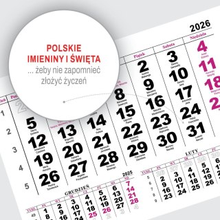 Kalendarz ścienny JEDNODZIELNY WIDOK A4 210mm x 295mm Press