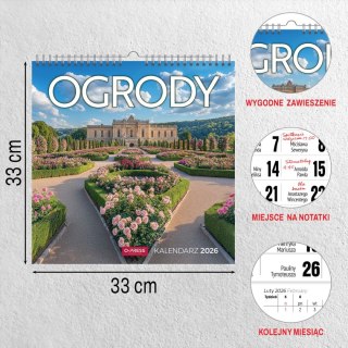 Kalendarz ścienny ogrody 33x33 330mm x 330mm Press