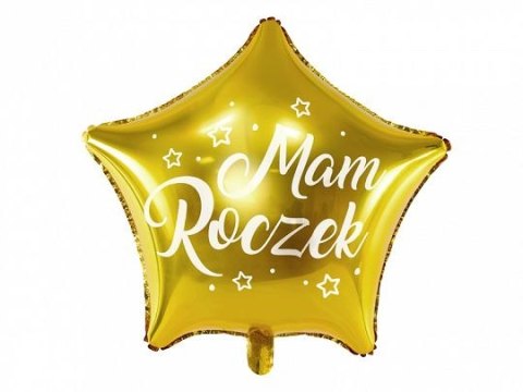 Balon foliowy Gwiazdka - Mam Roczek, 48cm, złoty 19cal Partydeco (FB86M)
