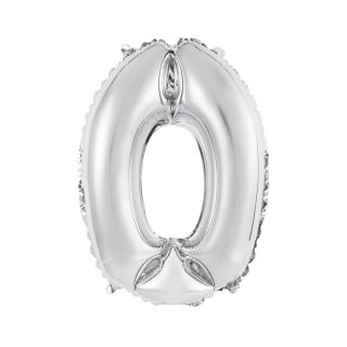 Balon foliowy cyfra 0 srebrny 35 cm Godan (FG-C35S0)