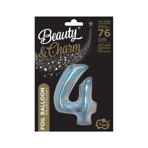 Balon foliowy Beauty&Charm Cyfra 4 holograficzna 76cm Godan (CH-BHS4)