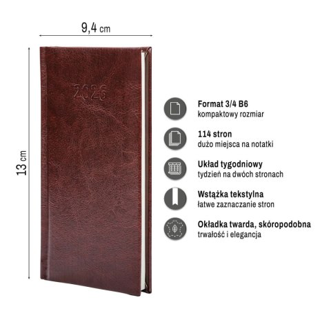 Kalendarz książkowy (terminarz) SLIM 3/4 B6 Press (tygodniowy)