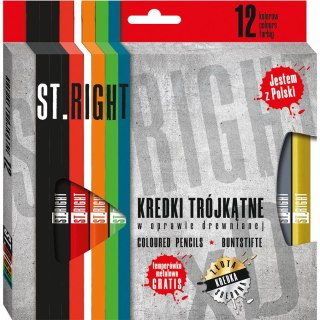 Kredki ołówkowe St.right trójkątne 12k + temperówka 12 kol. St.Majewski (5903235633294)