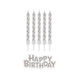 Świeczka urodzinowa Happy Birthday, srebrne, 16 szt Godan (SF-HBSR)
