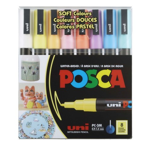 Marker specjalistyczny SOFT COLORS 8 sztuk wkład mix 0,9-1,3mm okrągła końcówka Posca (177313)