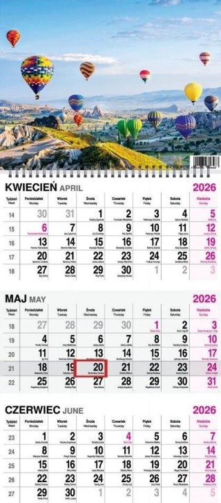 Kalendarz ścienny balony 620mm x 280mm Press