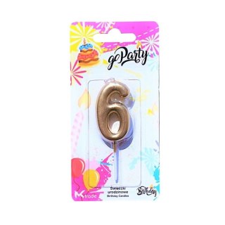 Świeczka urodzinowa piker cyfra 6 złota Go Party (SH-719-6)