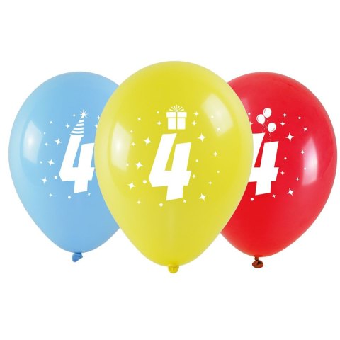 Balon gumowy z nadrukiem cyferki - 4 (3 szt.) mix 280mm Arpex (KB1931-4-9944)