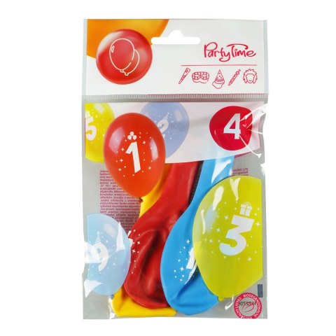 Balon gumowy z nadrukiem cyferki - 4 (3 szt.) mix 280mm Arpex (KB1931-4-9944)