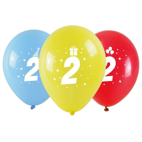 Balon gumowy z nadrukiem cyferki - 2 (3 szt.) mix 280mm Arpex (KB1917-2-9944)