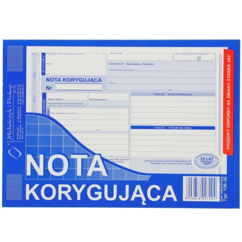Druk offsetowy nota korygująca VAT netto pełna A5 A5 80k. Michalczyk i Prokop (108-3)