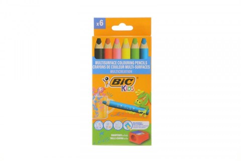 Kredki ołówkowe MULTISURFACE 6 szt + temperówka 3086123727816 6 kol. Bic (515220)