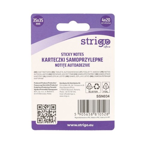 Notes samoprzylepny (karteczki) strzałki 4kol 4x20 mix 80k [mm:] 35x35 Strigo (SSN034)