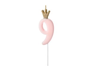 Świeczka urodzinowa Cyferka 9, jasny różowy, 9.5cm Partydeco (SCU6-9-081J)