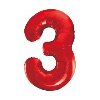 Balon foliowy cyfra 3 czerwona 85cm 40cal Godan (BCHCW3)