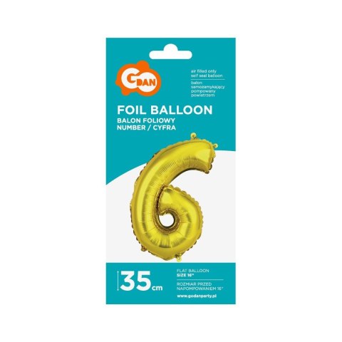 Balon foliowy cyfra 6 złoty 35 cm Godan (FG-C35Z6)