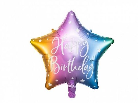 Balon foliowy Happy Birthday, 40cm, teczowy 15,5cal Partydeco (FB93-000)